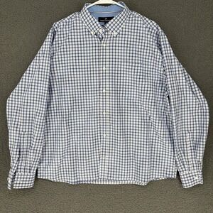 Classic Collection Blue White Plaid Button Down Shirt Mens XL Regular Fit L/S